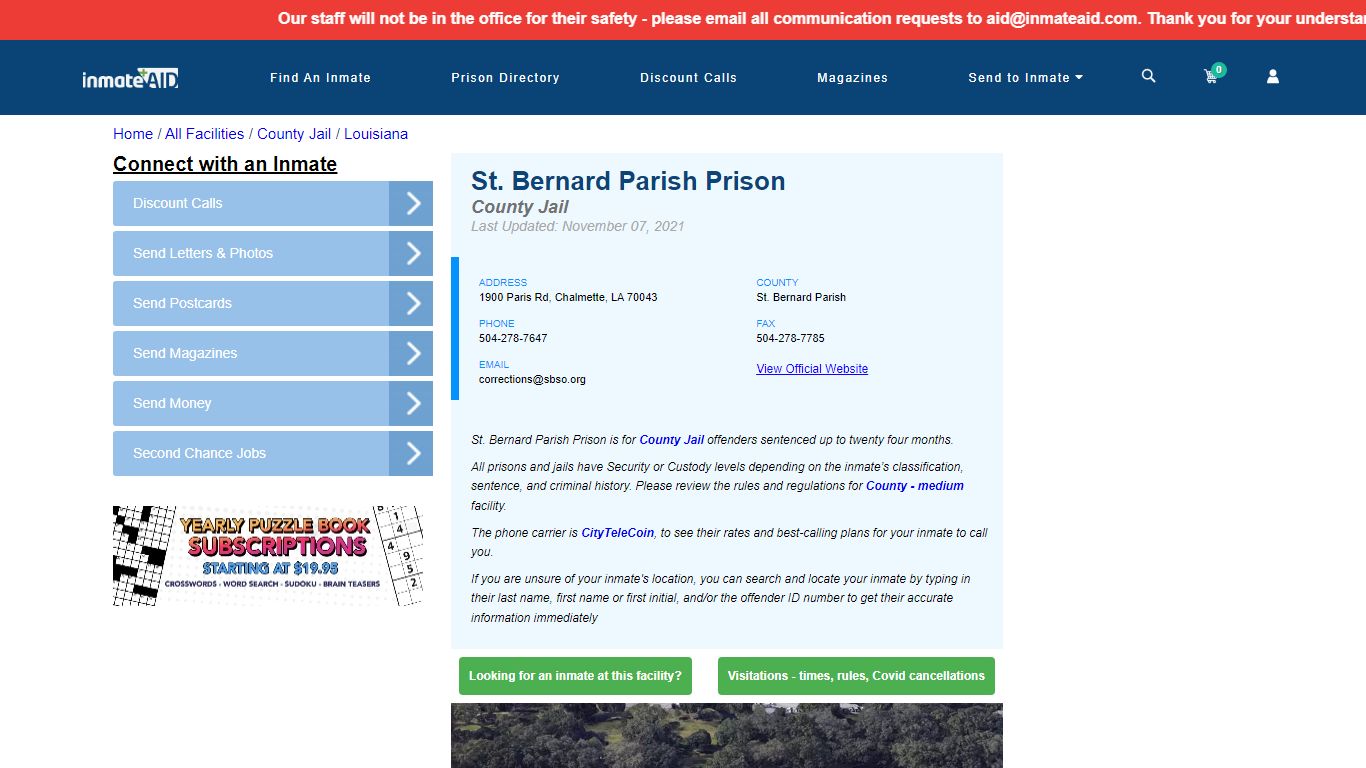 St. Bernard Parish Prison - Inmate Locator - Chalmette, LA